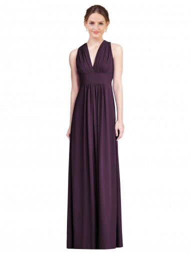 Cheap Long Chiffon V-Neck Bridesmaid Dress with Shirred Bodice Canada