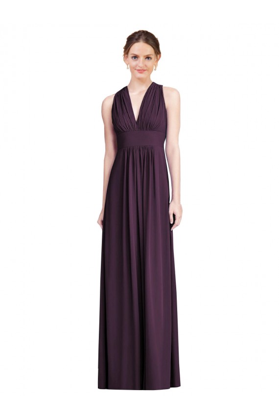 Cheap Long Chiffon V-Neck Bridesmaid Dress with Shirred Bodice Canada