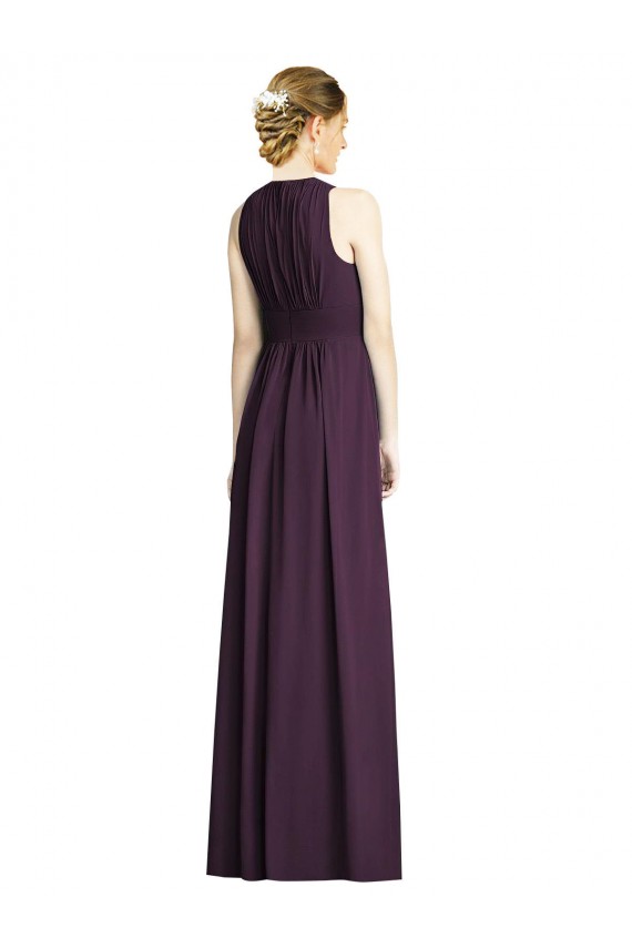 Cheap Long Chiffon V-Neck Bridesmaid Dress with Shirred Bodice Canada
