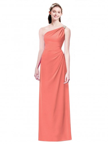 Cheap Draped Full Length One Shoulder Chiffon Bridesmaid Dress Canada