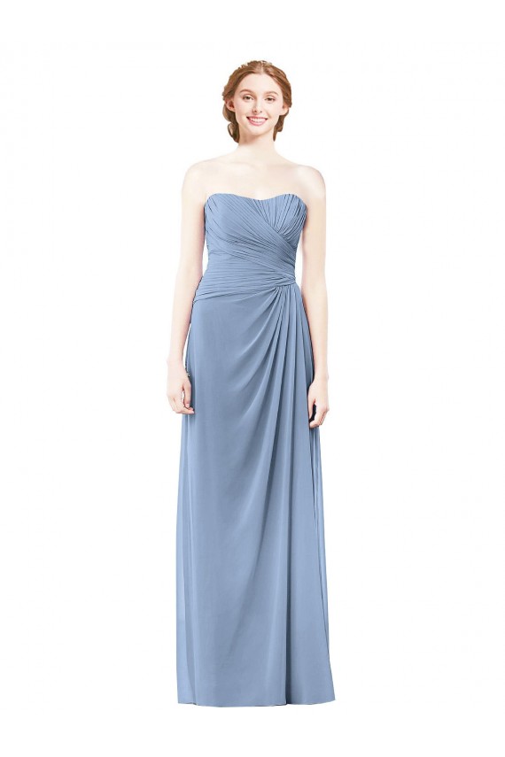 Cheap Strapless Long Chiffon Bridesmaid Dress with Sweetheart Neckline Canada