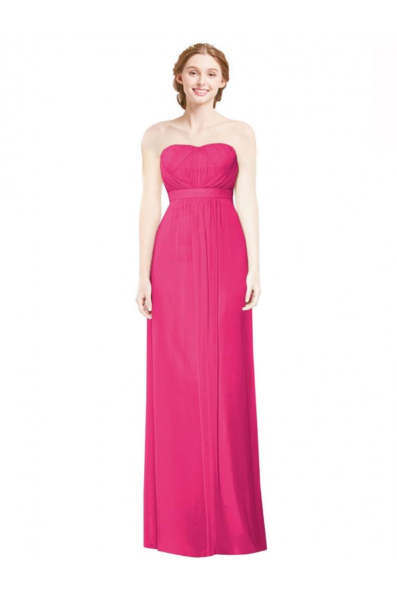 Cheap Full Length Strapless Long Chiffon Dress with Waistband Canada