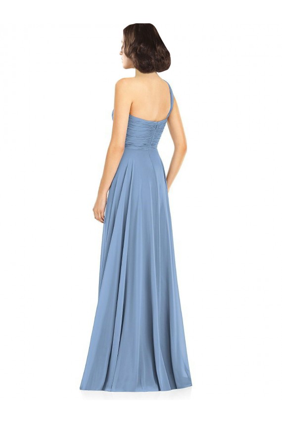 Cheap One Shoulder Long Chiffon Bridesmaid Dress with Sweetheart Bodice Canada