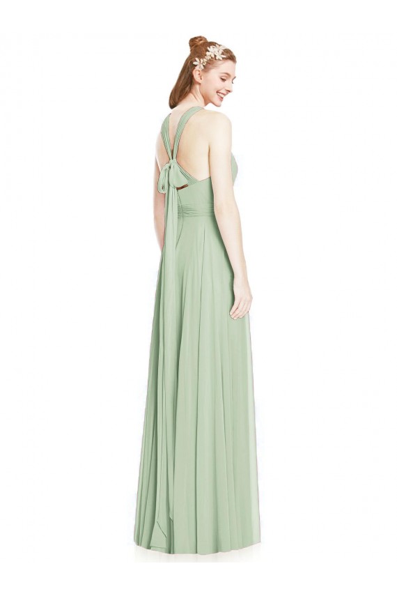 Cheap Open Back Halter Chiffon Bridesmaid Dress with Flowy Bow Canada