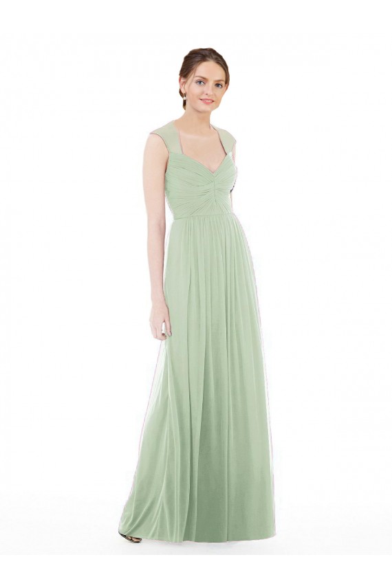 Cheap Sheer Back Cap Sleeves Long Chiffon Bridesmaid Dress  Canada