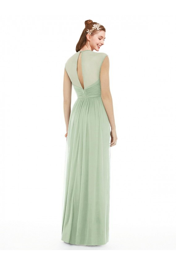 Cheap Sheer Back Cap Sleeves Long Chiffon Bridesmaid Dress  Canada