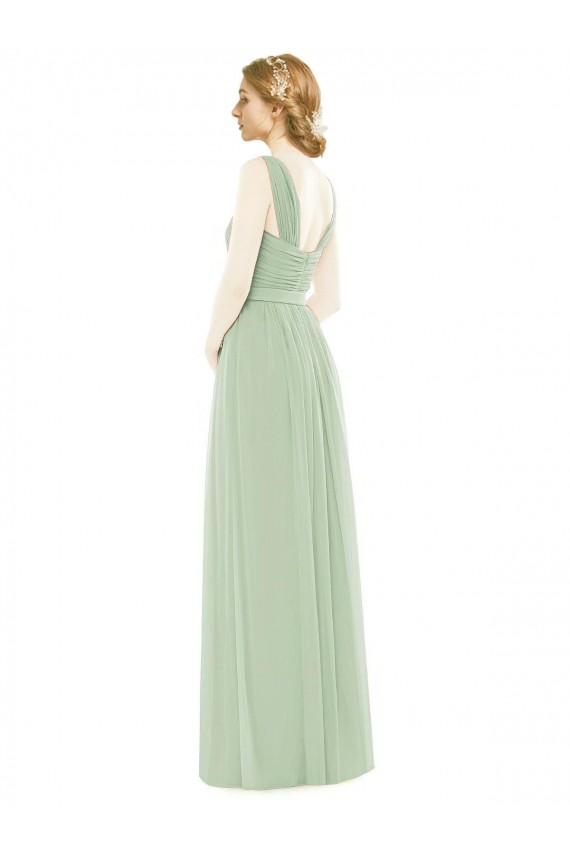 Cheap Sleeveless Chiffon Long Bridesmaid Dress with Shoulder Straps Canada