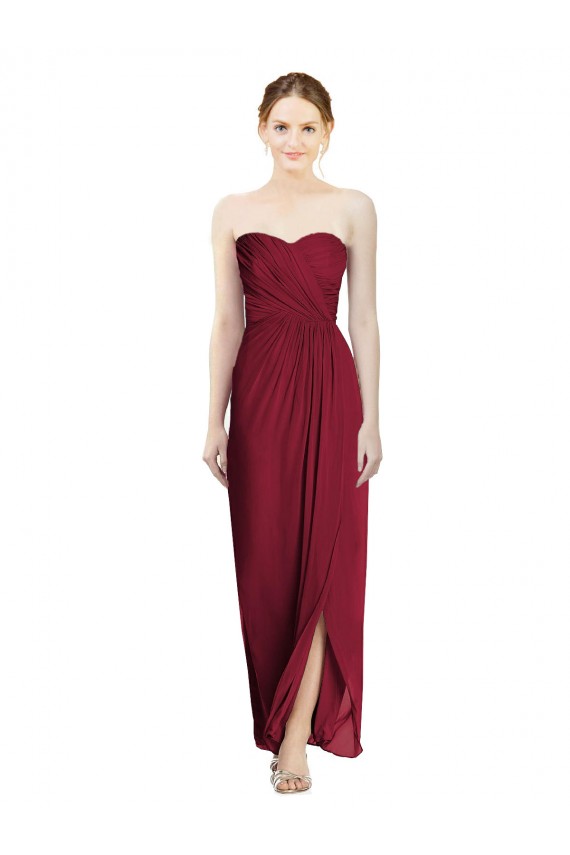 Cheap Strapless Sweetheart Long Chiffon Bridesmaid Dress Canada