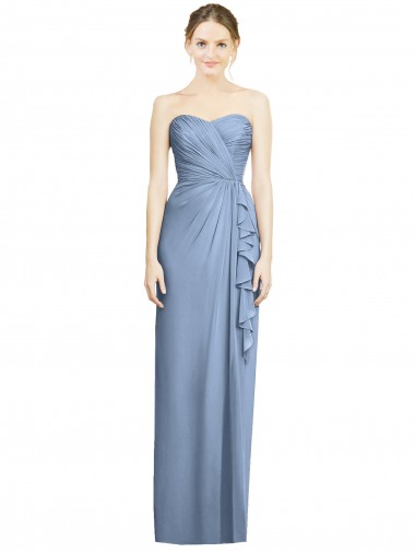 Cheap Strapless Full-Length Chiffon Bridesmaid Dress with Front Slit Canada