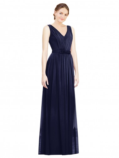 Cheap Full-Length V-Neck Lux Chiffon Bridesmaid Dress with V-Back Canada