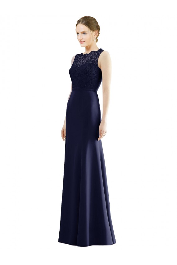 Cheap Lace Bodice Open Back Trumpet Chiffon Bridesmaid Dress with Bow Belt Canada