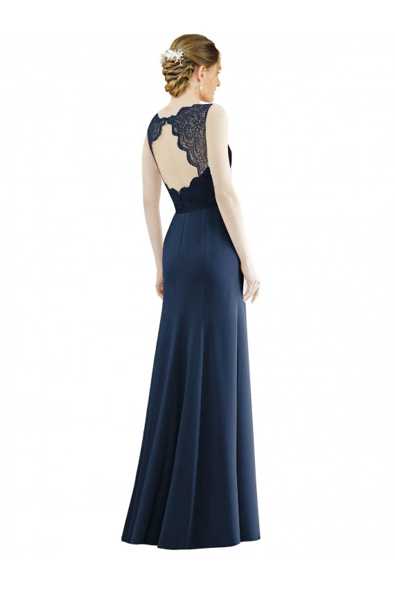 Cheap Lace Bodice Open Back Trumpet Chiffon Bridesmaid Dress with Bow Belt Canada
