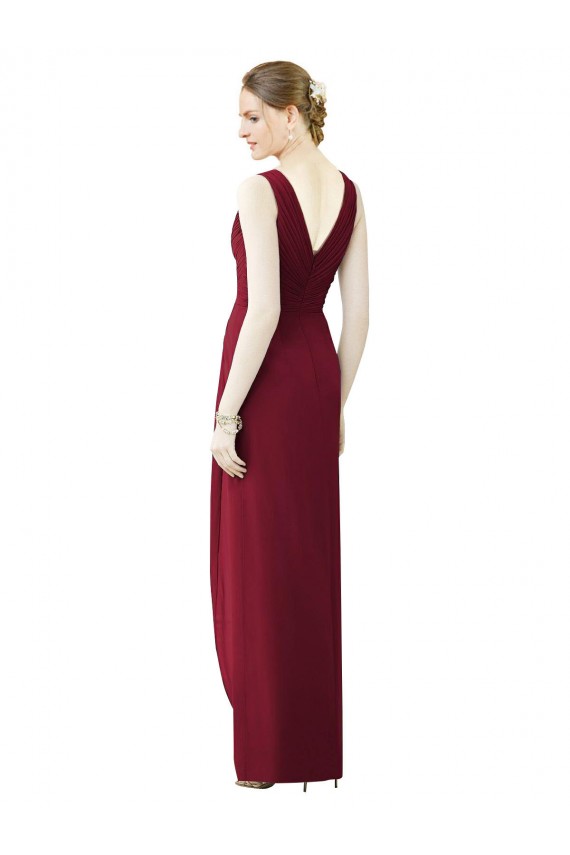 Cheap Draped Sleeveless Long Chiffon V-Neck Bridesmaid Dress Canada