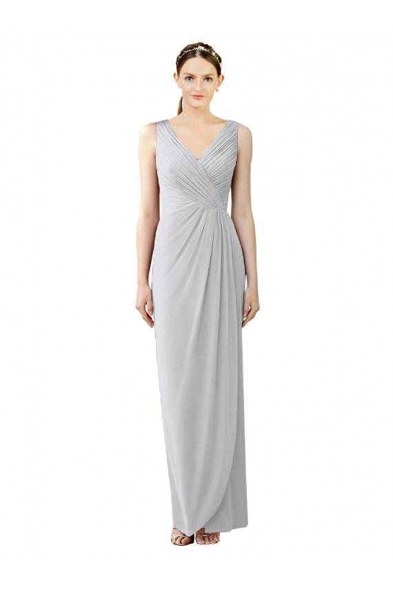 Cheap Draped Sleeveless Long Chiffon V-Neck Bridesmaid Dress Canada