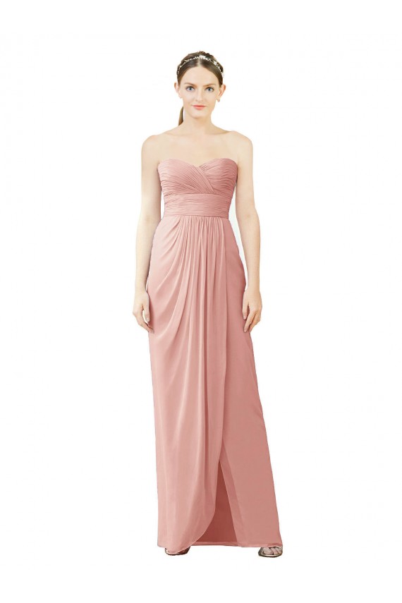 Cheap Strapless Sweetheart Long Chiffon Wrap Bridesmaid Dress Canada