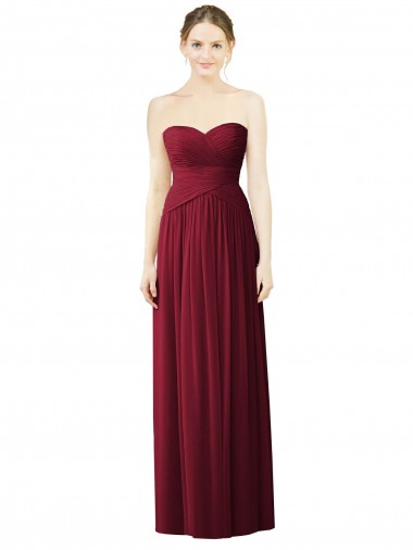 Cheap Draped Full Length Strapless Chiffon Bridesmaid Dress Canada
