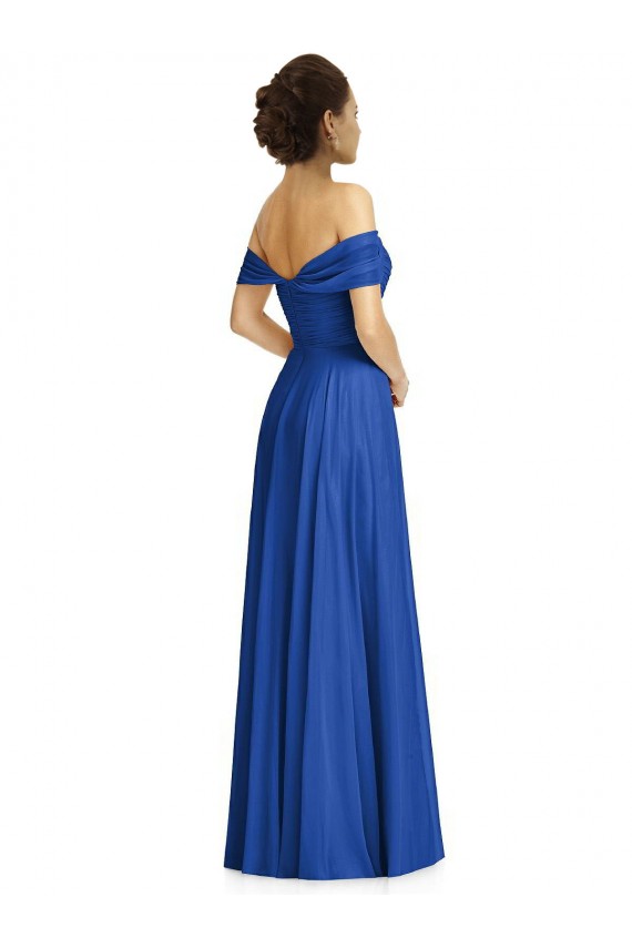 Cheap Off the Shoulder Draped Chiffon Maxi Bridesmaid Dress Canada