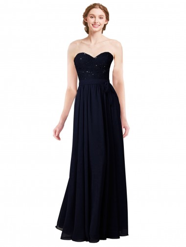 Cheap Strapless Chiffon Bridesmaids Dress with a Beaded Lace Sweetheart Bodice Canada