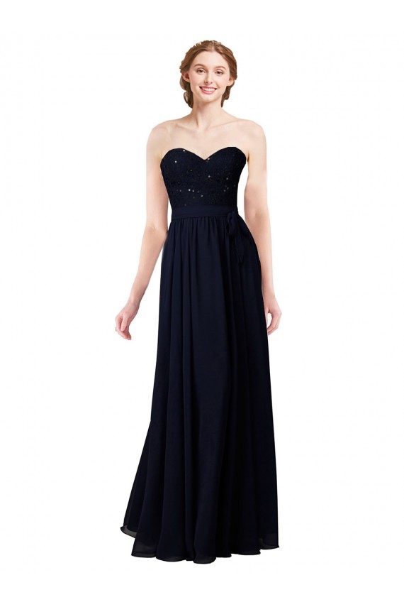 Cheap Strapless Chiffon Bridesmaids Dress with a Beaded Lace Sweetheart Bodice Canada