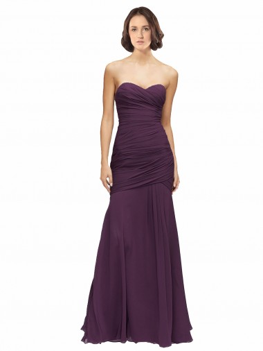 Cheap Full Length Chiffon Bridesmaid Dress with Sweetheart Neckline and Ruffles Canada