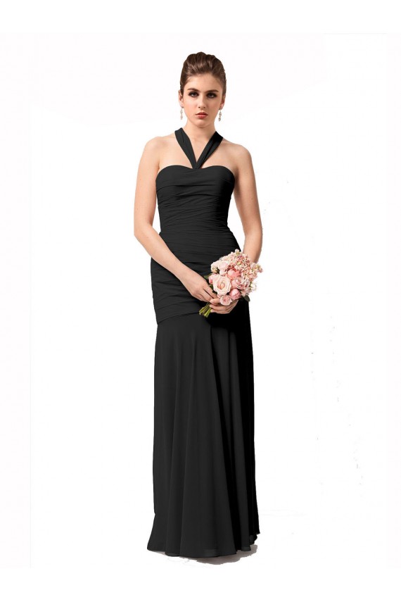 Cheap Long Halter Chiffon Bridesmaid Dress with Dropped Waist Canada