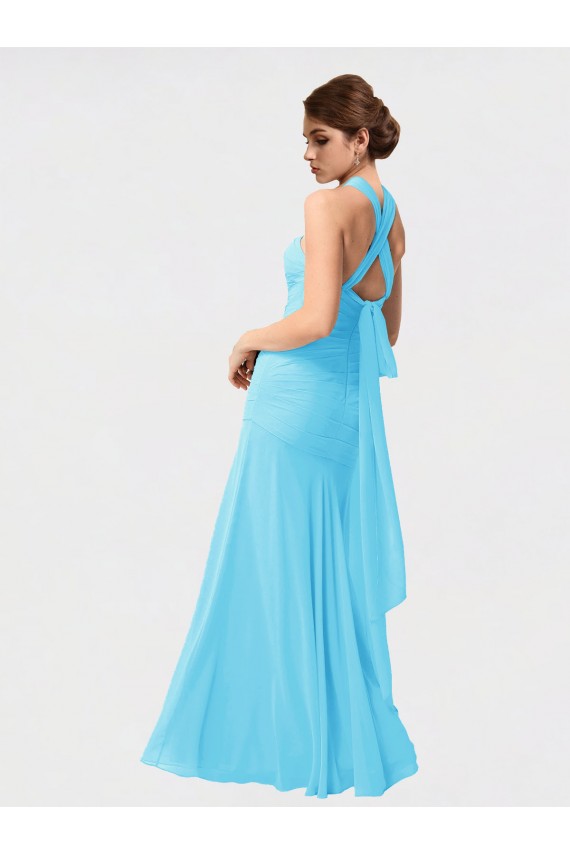 Cheap Long Halter Chiffon Bridesmaid Dress with Dropped Waist Canada