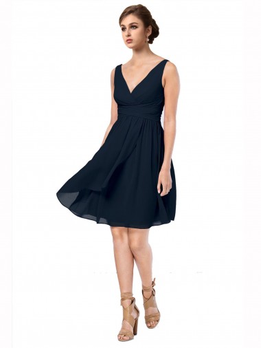 Cheap Short Knee Length Criss Cross Draped Chiffon Bridesmaid Dress Canada