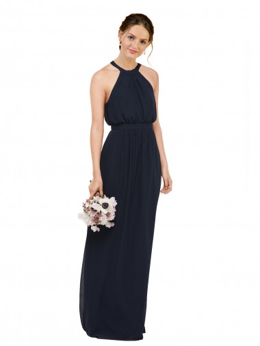 Cheap High Halter Neckline Chiffon Bridesmaid Dress with Slim Keyhole Back Canada