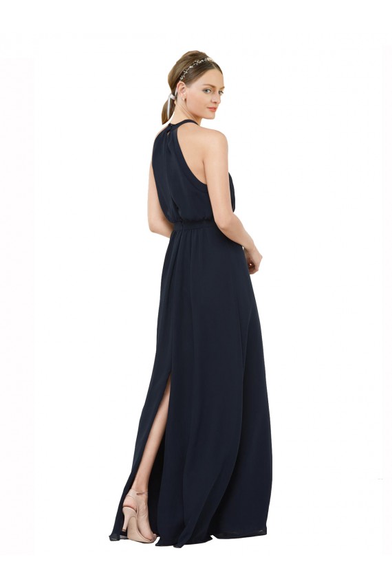 Cheap High Halter Neckline Chiffon Bridesmaid Dress with Slim Keyhole Back Canada
