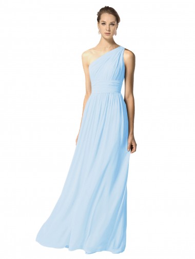 Cheap One Shoulder Long Chiffon Bridesmaid Dress with Shirred Bodice and Front Keyhole Canada