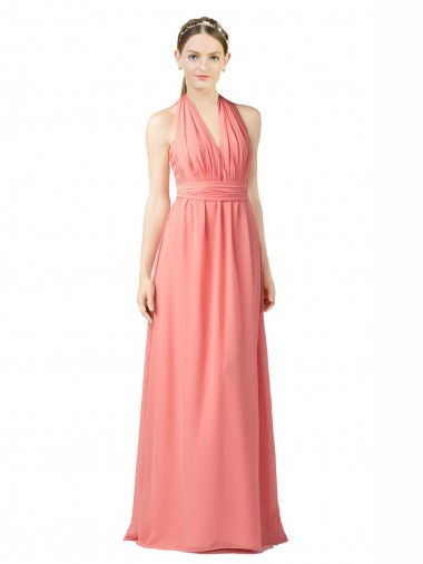 Cheap Shirred Bodice Full Length Long Chiffon Bridesmaid Dress Canada