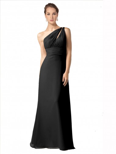 Cheap One Shoulder Full Length Chiffon Bridesmaid Dress with Shirred Bodice Canada