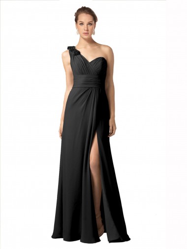 Cheap Sheer One Shoulder Chiffon A-Line Bridesmaid Dress with Slit Canada