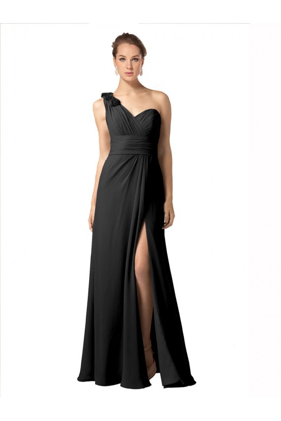 Cheap Sheer One Shoulder Chiffon A-Line Bridesmaid Dress with Slit Canada