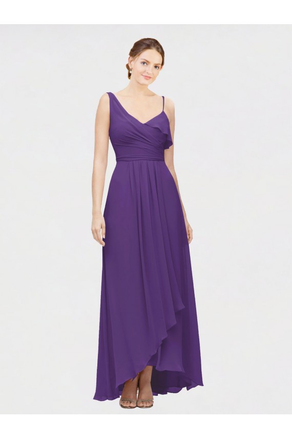 Cheap One Shoulder High Low Chiffon Bridesmaid Dress with Wrap Waist Canada