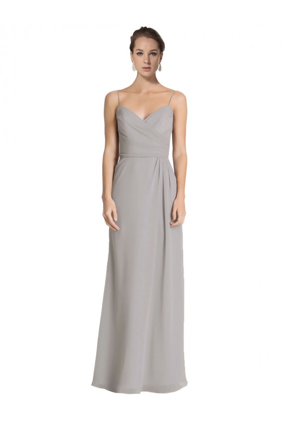 Cheap Long Chiffon A-Line Bridesmaid Dress with Criss-Cross Draped Bodice Canada