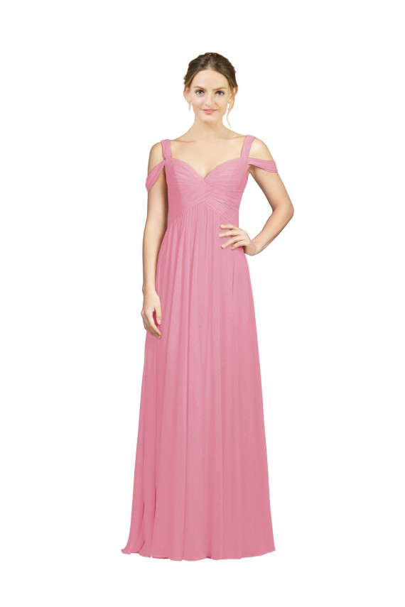 Cheap Sweetheart Long Chiffon Bridesmaid Dress with Off the Shoulder Straps Canada