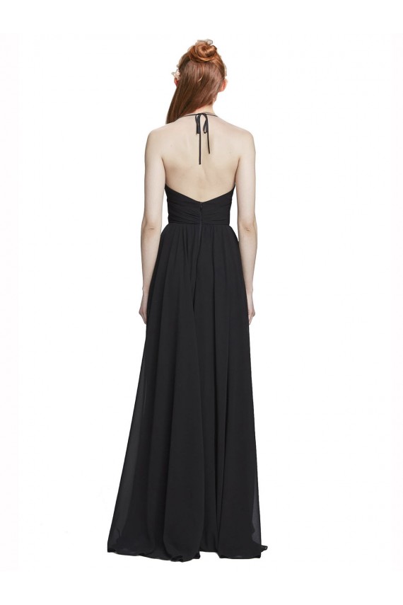 Cheap Halter Chiffon Bridesmaid Dress with V-Neckline and Criss Cross Waist Canada