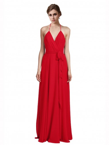 Cheap V-Neck Spaghetti Halter Strap Chiffon Bridesmaid Dress Canada