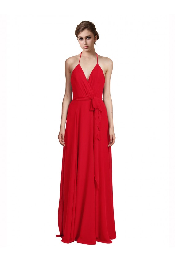 Cheap V-Neck Spaghetti Halter Strap Chiffon Bridesmaid Dress Canada