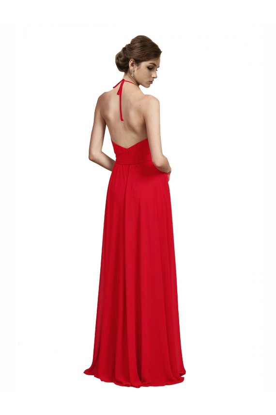 Cheap V-Neck Spaghetti Halter Strap Chiffon Bridesmaid Dress Canada