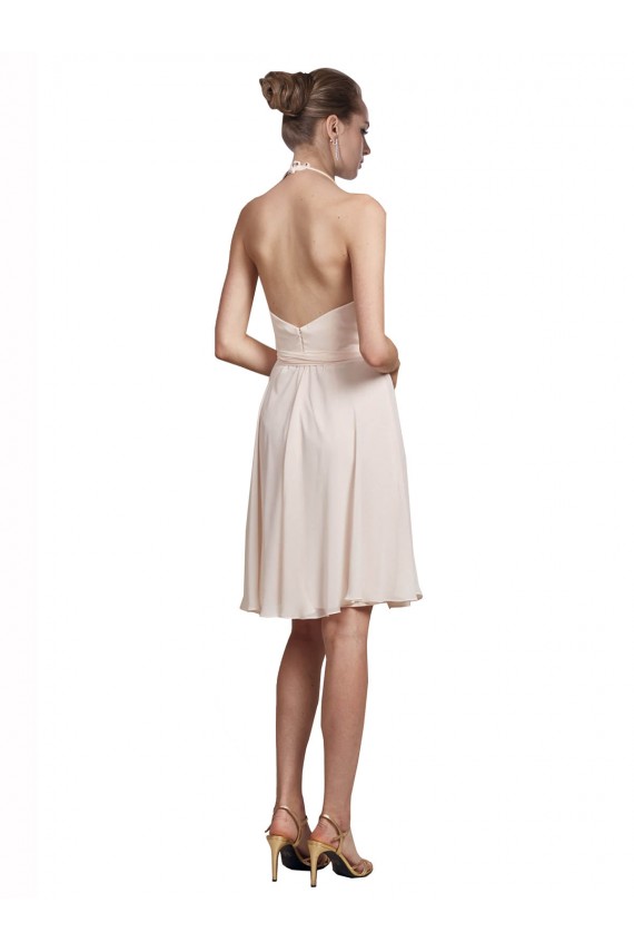 Cheap Short Knee Length Wrap Chiffon Halter Bridesmaids Dress Canada