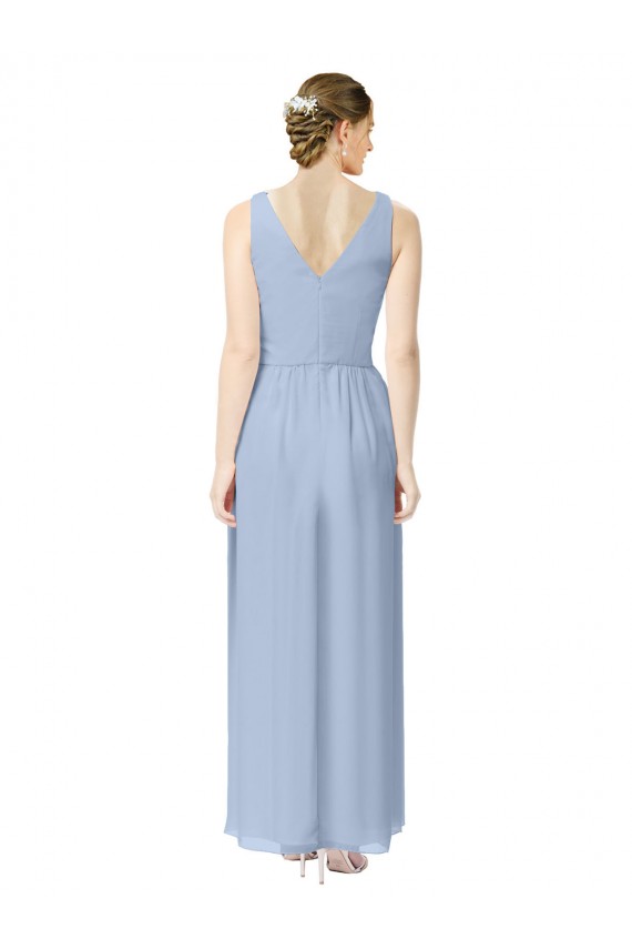 Cheap Long V-Neckline Chiffon Bridesmaid Dress with Twisted Waist Canada