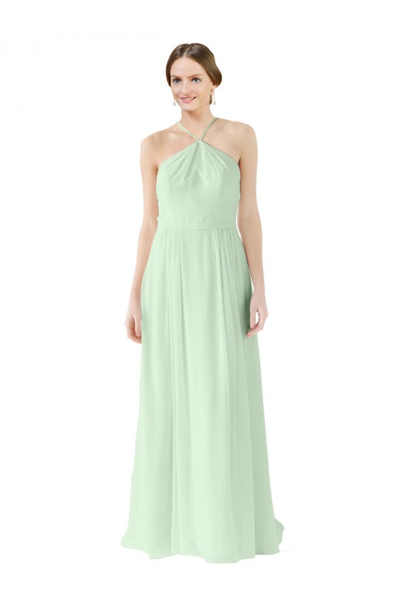 Cheap Front halter Neckline and Deep Back Long Chiffon Bridesmaid Dress Canada