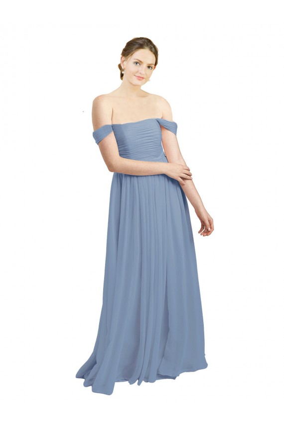 Cheap Long Floor Length Chiffon Bridesmaid Dress with Fluttering Off the Shoulder Straps Canada