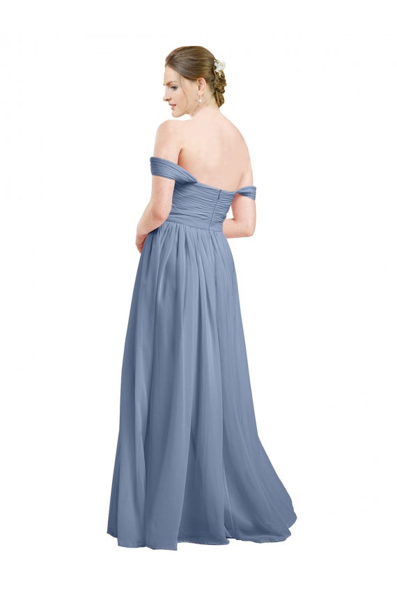 Cheap Long Floor Length Chiffon Bridesmaid Dress with Fluttering Off the Shoulder Straps Canada