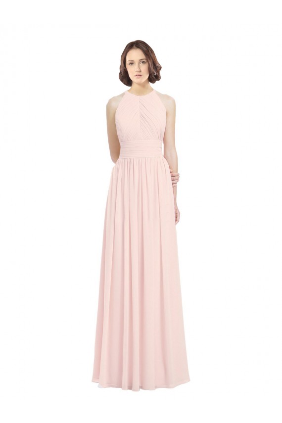 Cheap Sleeveless Chiffon High Neck Bridesmaid Dress with Diagonal Pleats Canada