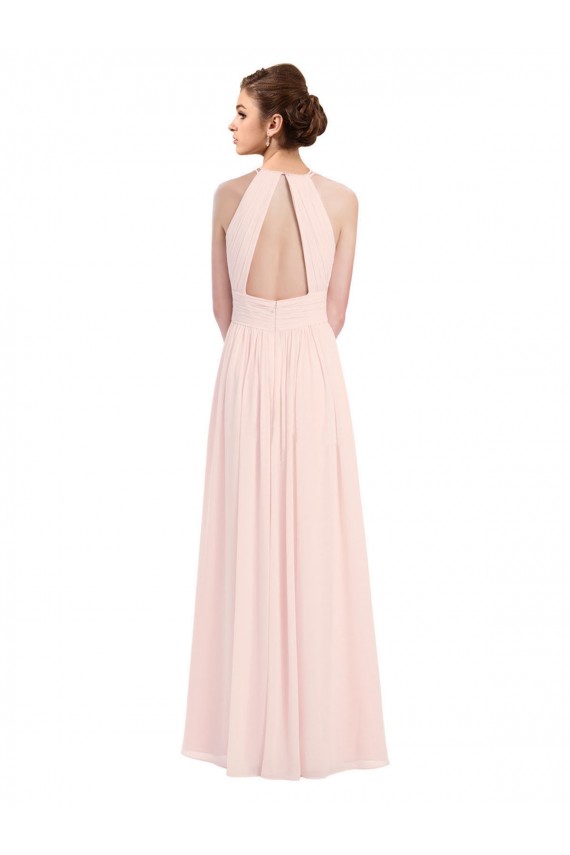 Cheap Sleeveless Chiffon High Neck Bridesmaid Dress with Diagonal Pleats Canada
