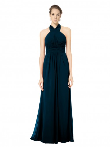 Cheap Keyhole Back Long Chiffon Halter Dress with Halter Straps Cross Neck Canada