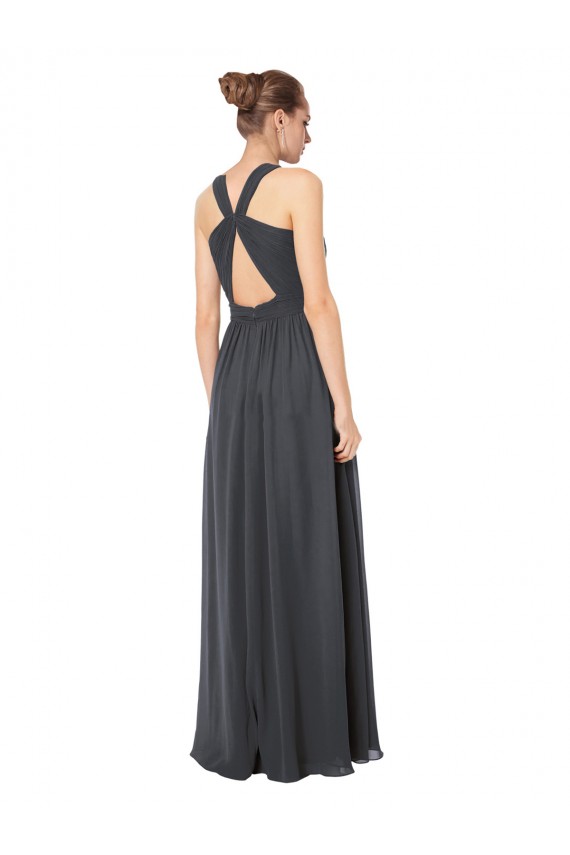 Cheap Long Chiffon Halter Bridesmaid Dress Keyhole Back Canada